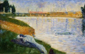 Bathing at Asnieres, Clothing on the Grass